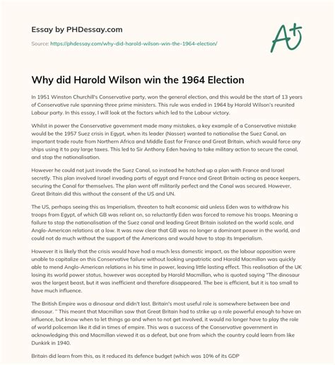 Why did Harold Wilson win the 1964 Election - PHDessay.com