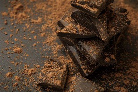 Pieces Of Dark Chocolate In Cocoa Powder Stock Photo Image Of