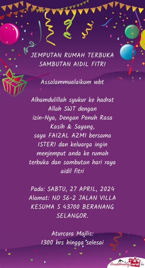 JEMPUTAN RUMAH TERBUKA SAMBUTAN AIDIL FITRI Free Cards