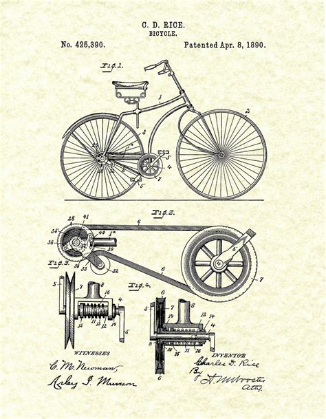 1890 Bicycle Patent Print - Bicycle Blueprint - 1890 Bicycle Poster ...