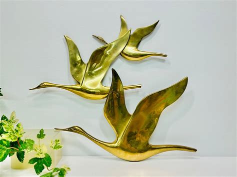 Vintage Brass Flying Birds Geese Wall Hanging Brass Flock Of Brass