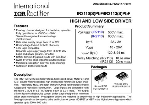 IR2110 MOSFET Driver Datasheet, Pinout, Circuit Equivalents, 55% OFF