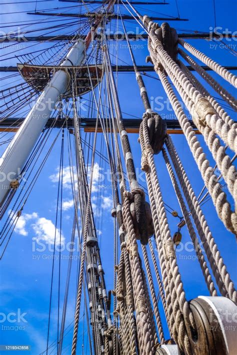 Old Ship Mast And Sail Ropes Closeup Stock Photo Download Image Now