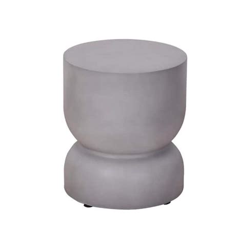 Tenleaf Cement Grey Round Concrete Outdoor Side Table With Extension