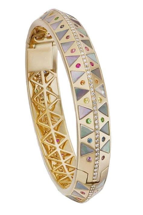 Harwell Godfrey Mother Of Pearl Inlay Chubby Bangle Yellow Gold Shop