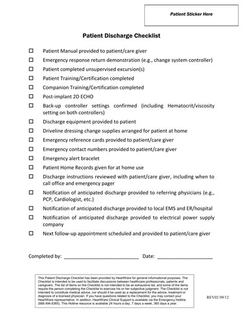 Patient Discharge Checklist