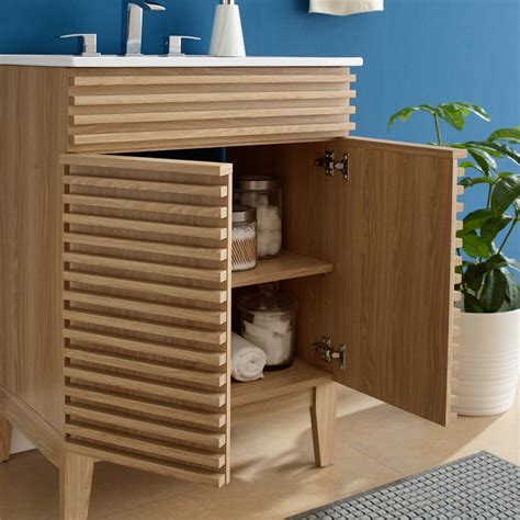 Modway Render Modern Style Wood Bathroom Vanity In Oak And White Homesquare