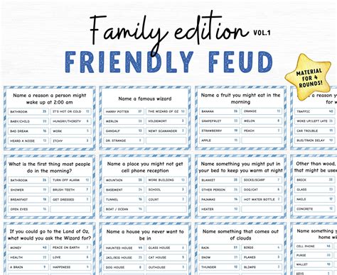 Family Feud Game Printable, Family Game Night, Family Quiz, Friendly ...