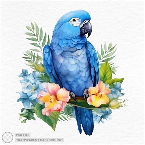 Premium Psd Colorful Blue Parrot Perched On Lush Tropical Plant