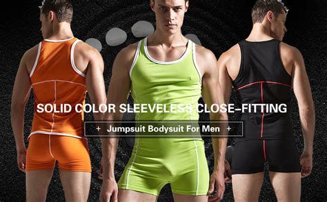 Mens One Piece Cotton Briefs Mankini Bodysuit Unitard Tank Top Sports