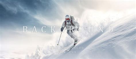 Premium PSD | Skiing on a snow hill in winter