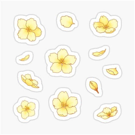 Yellow Flowers Stickers On White Background