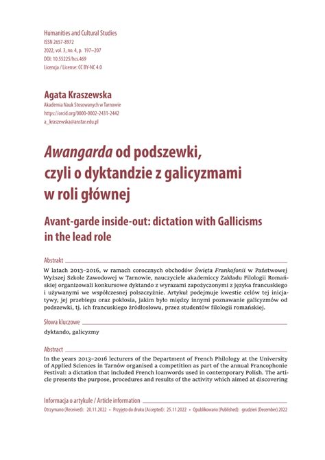 PDF Awangarda Od Podszewki Czyli O Dyktandzie Z Galicyzmami W Roli