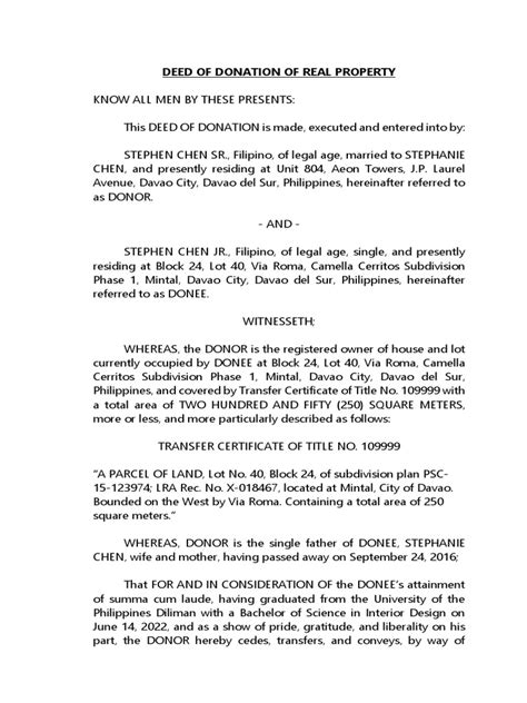 9 Deed Of Donation Of Real Property Pdf Civil Law Legal System