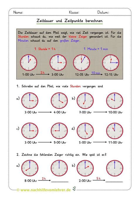 Zeitdauer Und Zeitpunkte Berechnen Arbeitsblatt Kostenlos