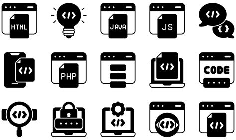 Set Of Vector Icons Related To Coding Contains Such Icons As Html