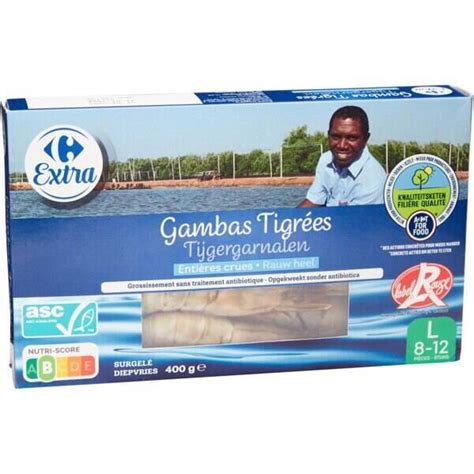 Promo Carrefour extra gambas entières crues asc black tiger surgelées