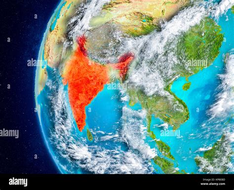 Map of India as seen from space on planet Earth with clouds and ...