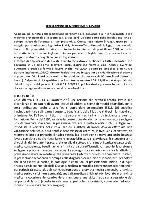 Legislazione In Medicina Del Lavoro Medicina Del Lavoro