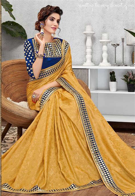 Yellow Jacquard Silk Embroidered Sangeet Saree 11407