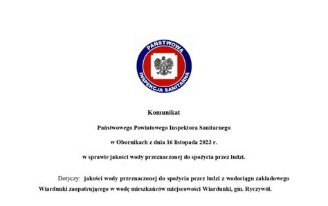 Komunikat Państwowego Powiatowego Inspektora Sanitarnego w Obornikach z