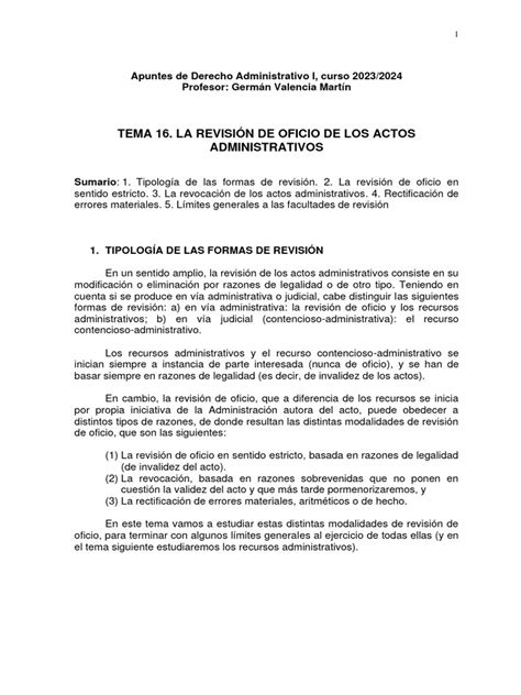 Tema 16 La Revisión De Oficio De Los Actos Administrativos Derecho