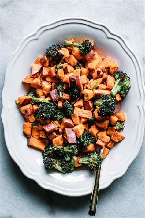 Roasted Sweet Sweet Potatoes And Broccoli Easy Tasty Side Dish