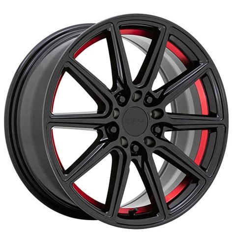 Ruff Wheels Throttle Gloss Black With Machined Red Inner Lip Rims