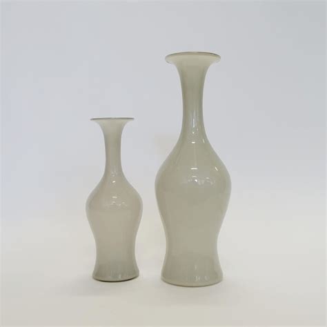 Paolo Venini Pair Of Opalino Vases For Venini In Light Grey Italy