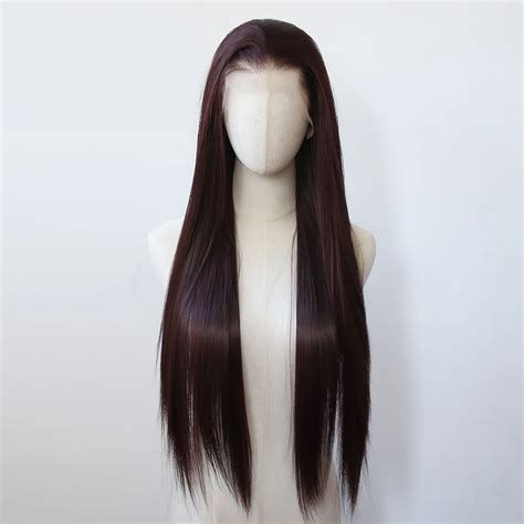 99j Burgundy Synthetic Lace Front Wig Long Straight Reddish Brown Lace Front Synthetic Wig Pre