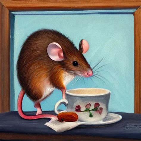 A Mouse Cozied Up For The Evening Sipping Tea Oil Stable Diffusion