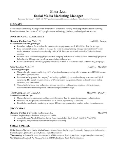 Social Media Director CV Example for 2023 | Resume Worded