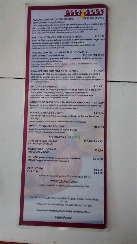 Menu At Pizza Park Pizzeria Rio De Janeiro Rua Conde De Bonfim