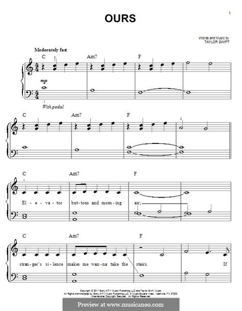 Ours By T Swift Sheet Music On Musicaneo