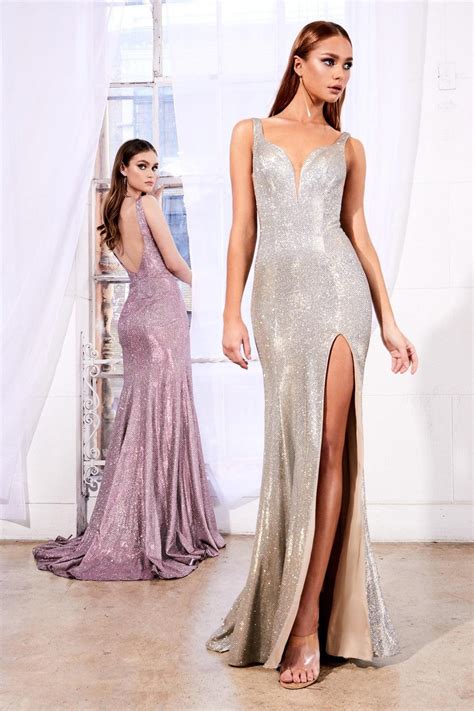 Gold Cinderella Divine Kc876 Long Metallic Prom Sexy Slit Gown For 99