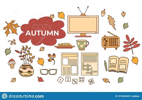 Cozy Autumn Set Of Colored Autumn Drawings Stock Vector Illustration