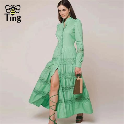 Tingfly Vestido Midi Largo De Una Sola Botonadura Para Mujer Traje