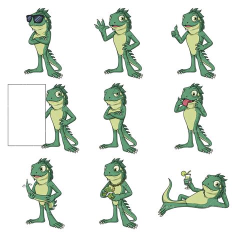 Iguana Cartoon Character Clipart Vector Collection - FriendlyStock