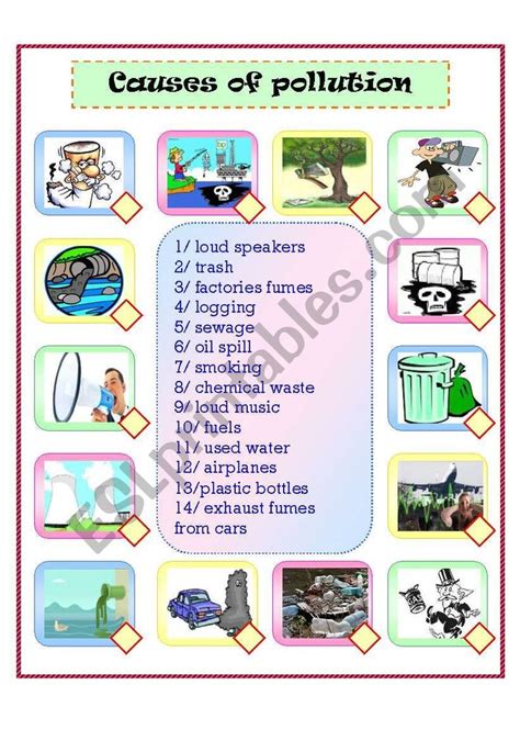 It´s A Matching About The Causes Of Pollution Pollution Activities Worksheets Pollution