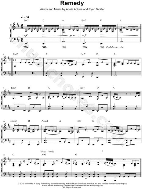 Adele Remedy Sheet Music Piano Solo In D Major Download And Print Sku Mn0160381