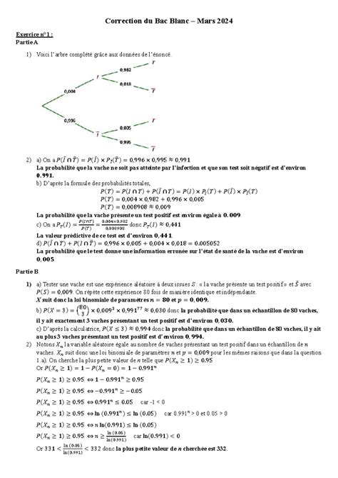 Bac Blanc Correction Correction Du Bac Blanc Mars Exercice N