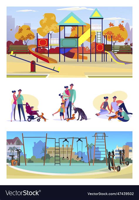 Set Of Happy Families Spending Time Together Vector Image