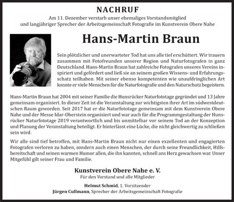 Traueranzeigen Von Hans Martin Braun Rz Trauer De