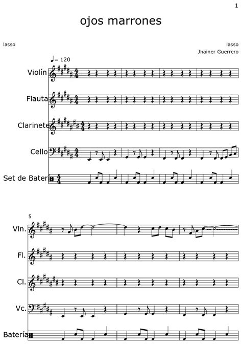 Ojos Marrones Sheet Music For Violin Flute Clarinet Cello Drum Set