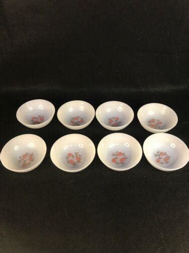 Vintage Fire King Fleurette Fruit Bowls Ovenware Milk Glass Pink