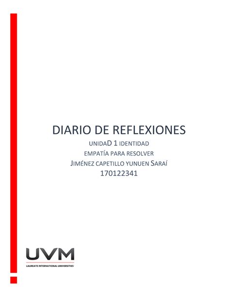 Unidad Identidad Diario De Reflexiones Empatia Para Resolver Uvm