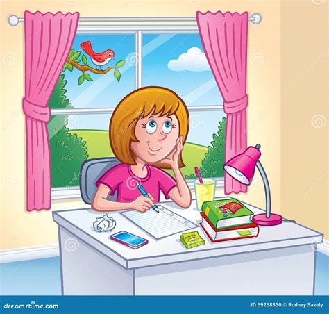 Girl Doing Homework In Her Room Royalty-Free Illustration ...