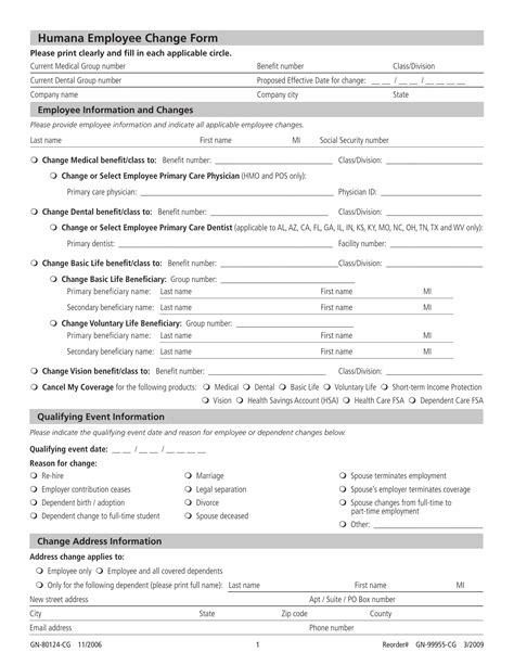 Humana Employee Change Form Fill Out Printable PDF Forms Online