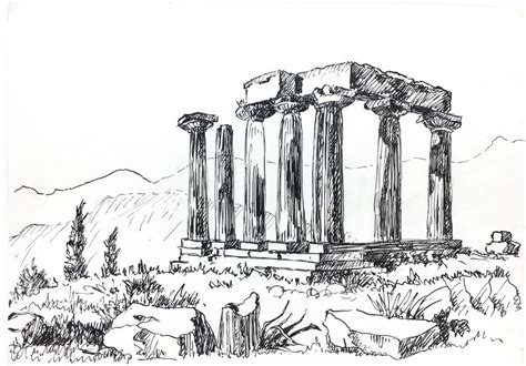 Italy Original Art Pen And Ink Ancient Ruins C1980 Original Art