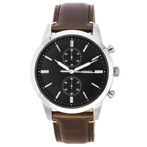 Fossil Townsman Chronograph Brown LiteHide Leather Strap Black Dial